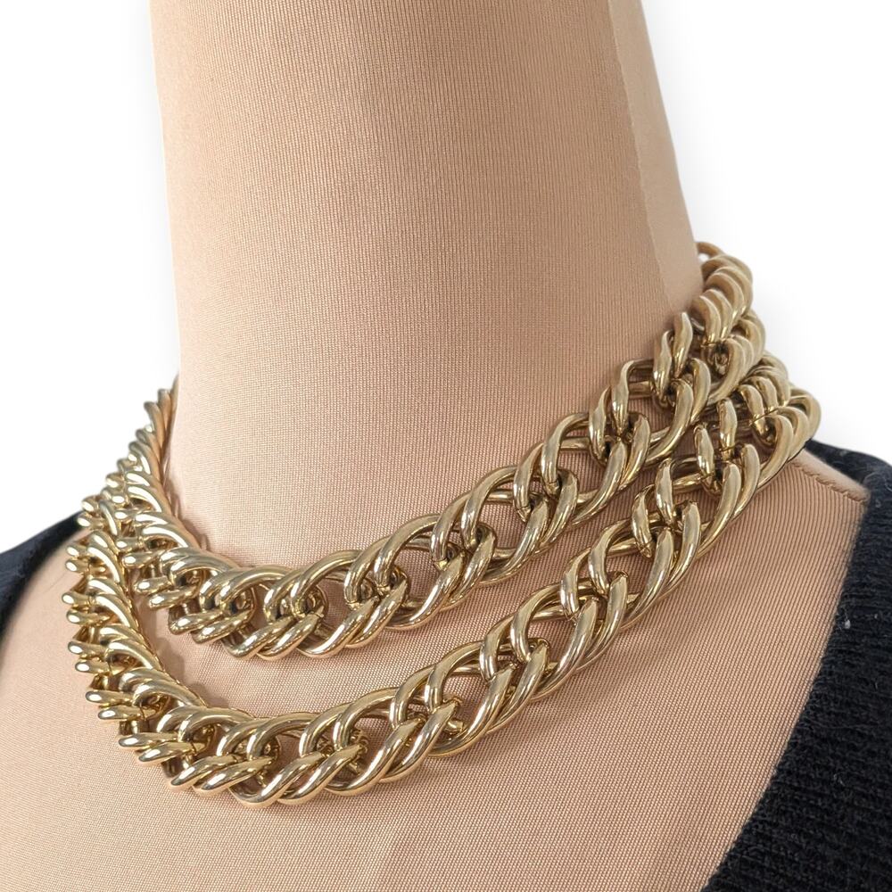 Double Strand Gold Tone Chain Choker Necklace 16"